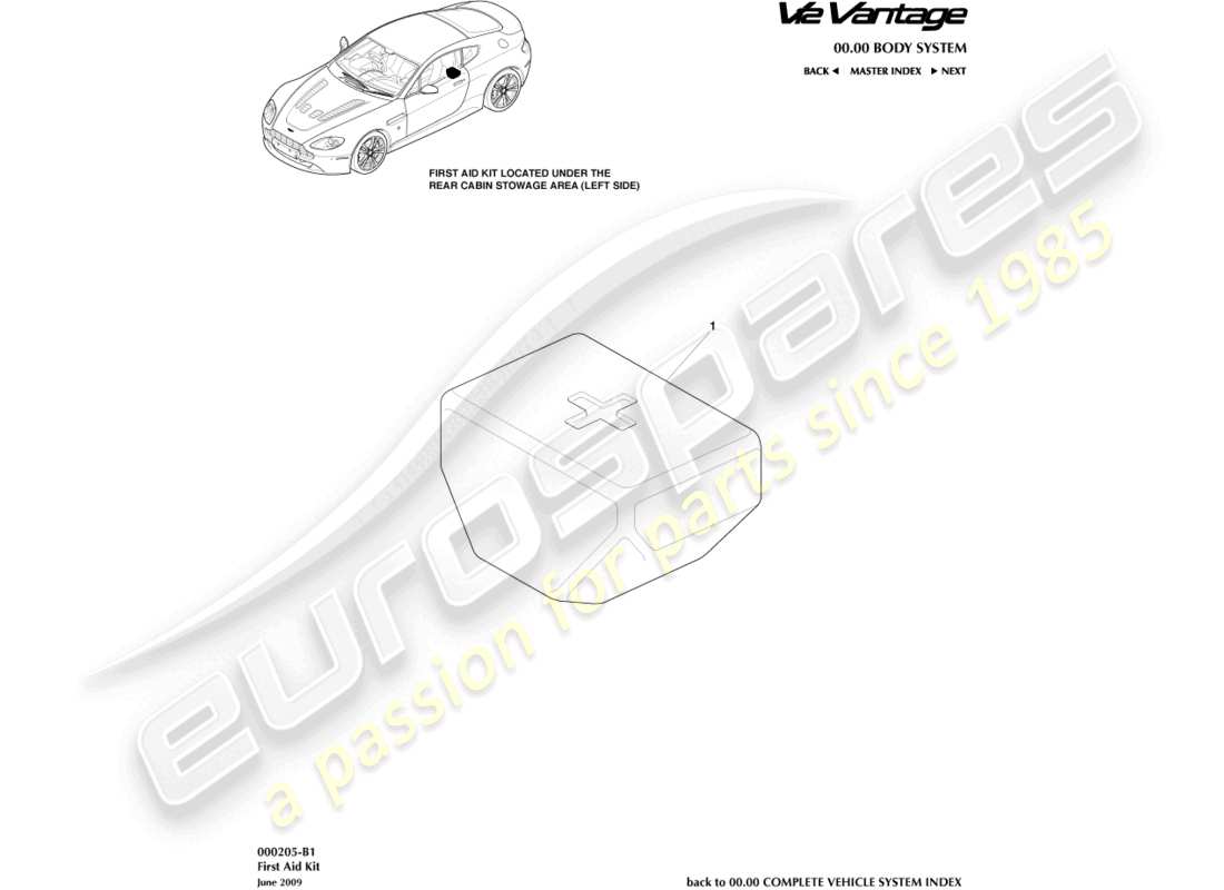 aston martin v12 vantage (2013) diagrama de piezas del botiquín de primeros auxilios