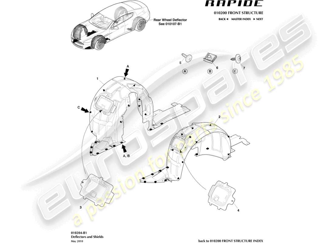 aston martin rapide (2013) diagrama de piezas de los pasos de rueda delantera