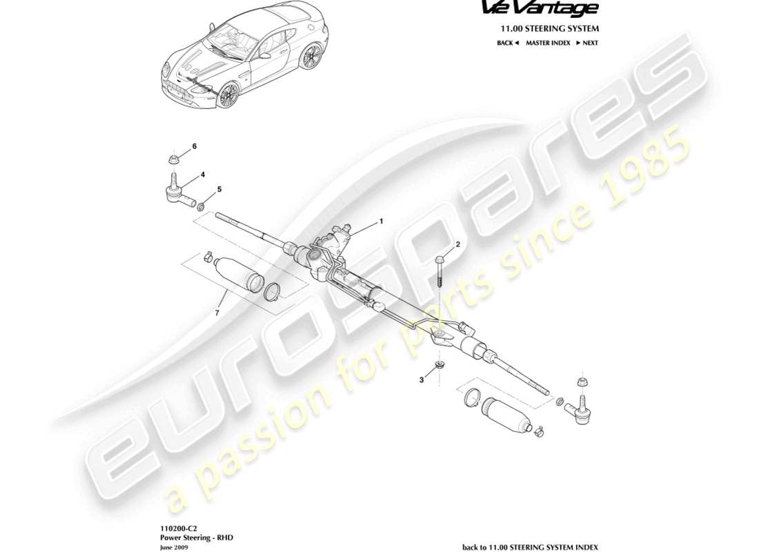 aston martin v12 vantage (2013) diagrama de piezas de dirección asistida, volante a la derecha