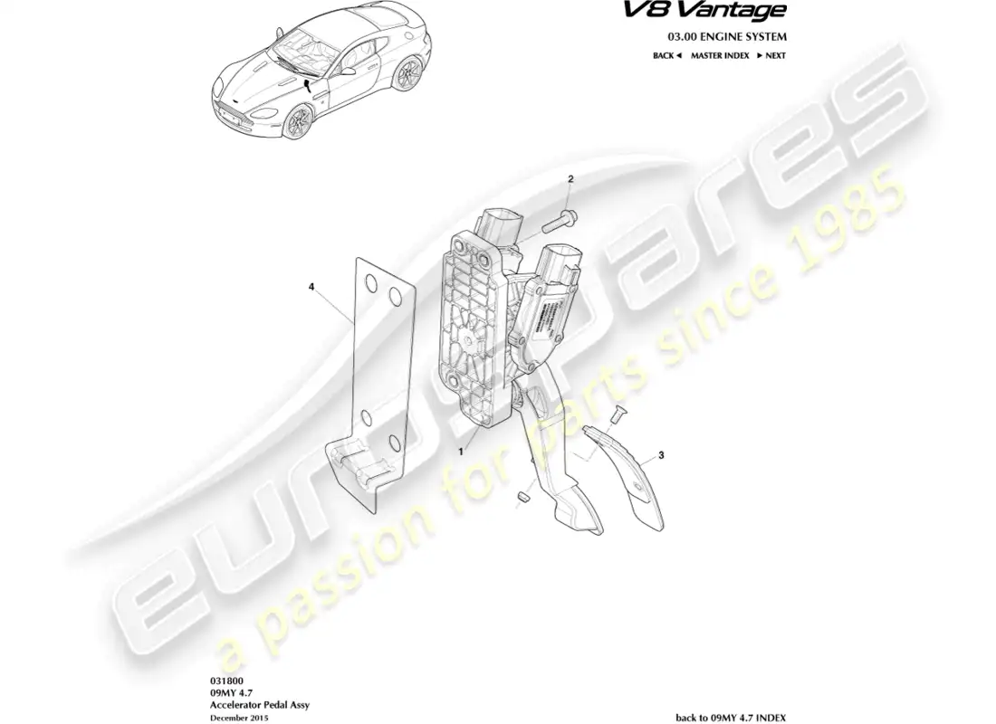 aston martin v8 vantage (2008) diagrama de piezas del pedal del acelerador