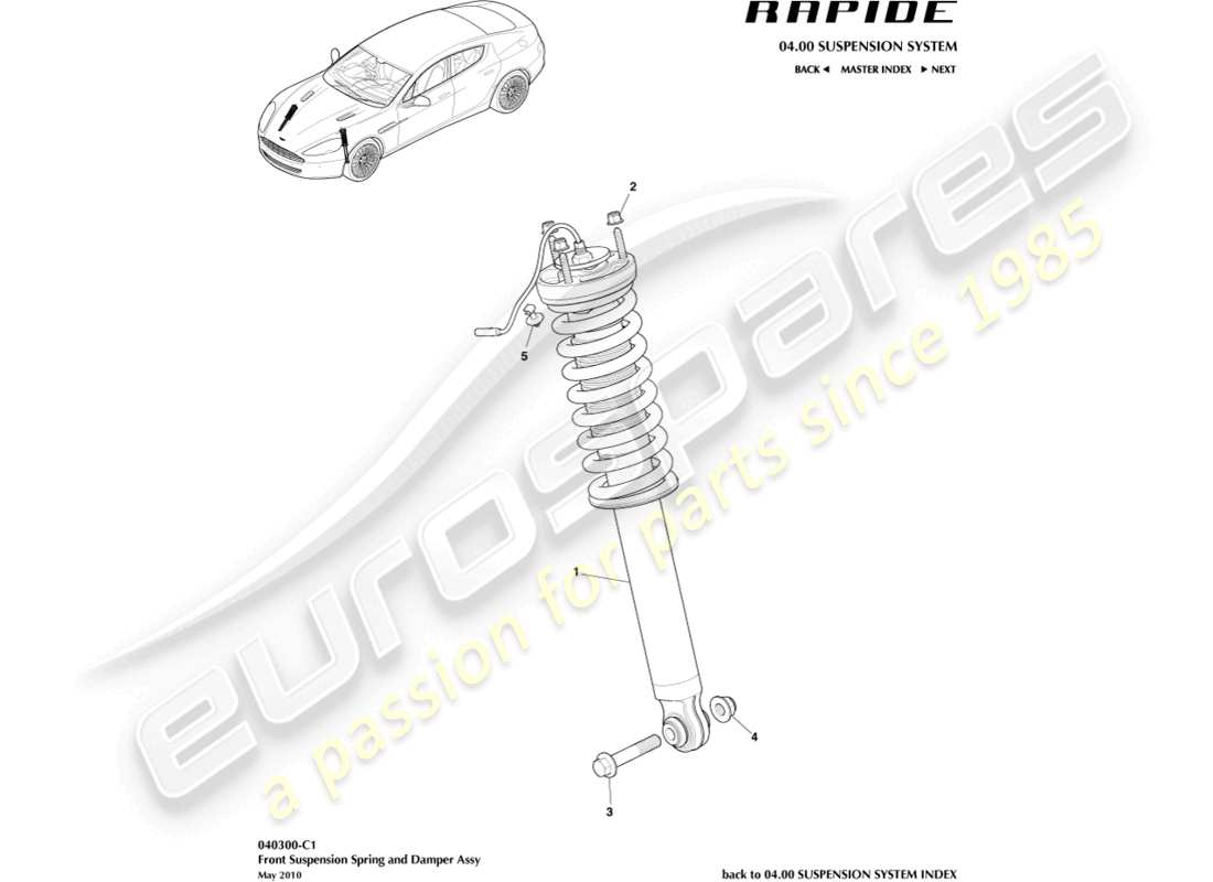aston martin rapide (2013) diagrama de piezas del resorte delantero y el amortiguador