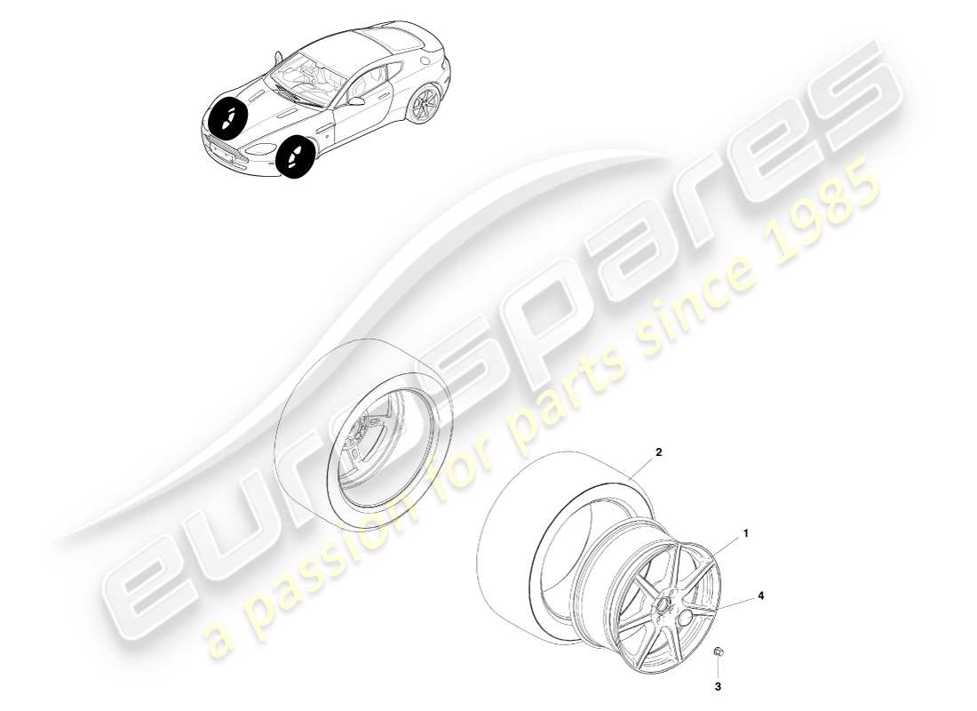 aston martin v8 vantage (2005) ruedas y neumáticos delanteros, a 09my diagrama de piezas