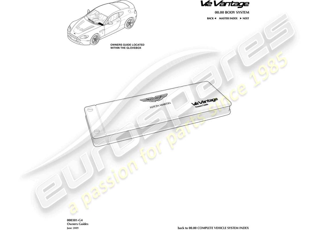 aston martin v12 vantage (2011) diagrama de piezas de la guía del propietario