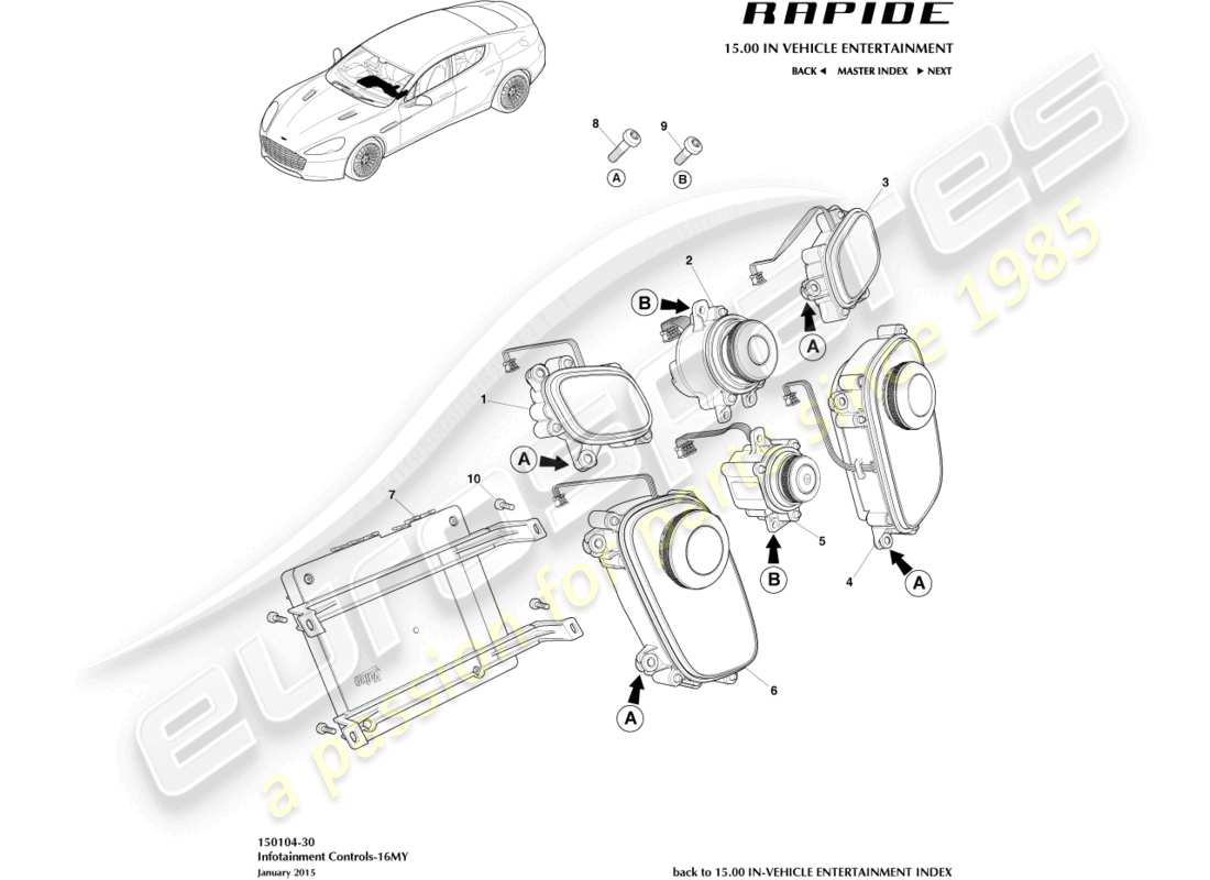 aston martin rapide (2014) controles de infoentretenimiento, 16my diagrama de piezas