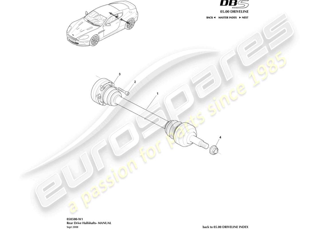 aston martin dbs (2009) conjunto de semieje trasero, manual diagrama de piezas
