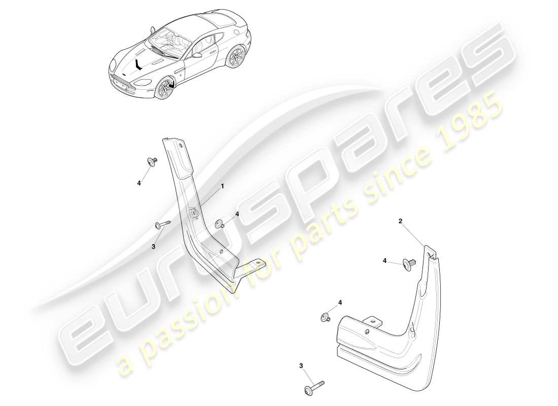 aston martin v8 vantage (2005) diagrama de piezas de protectores contra piedras