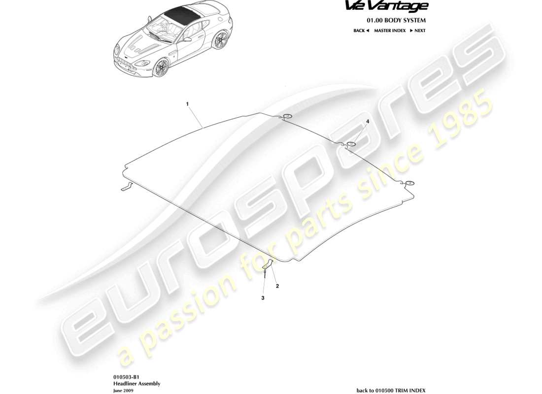 aston martin v12 vantage (2013) diagrama de piezas del conjunto del techo interior