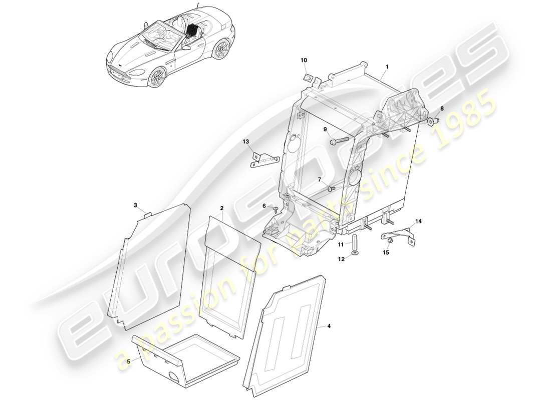aston martin v8 vantage (2005) embellecedor ambiental trasero, diagrama de piezas del roadster