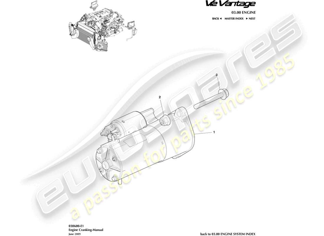 aston martin v12 vantage (2012) diagrama de piezas de arranque del motor