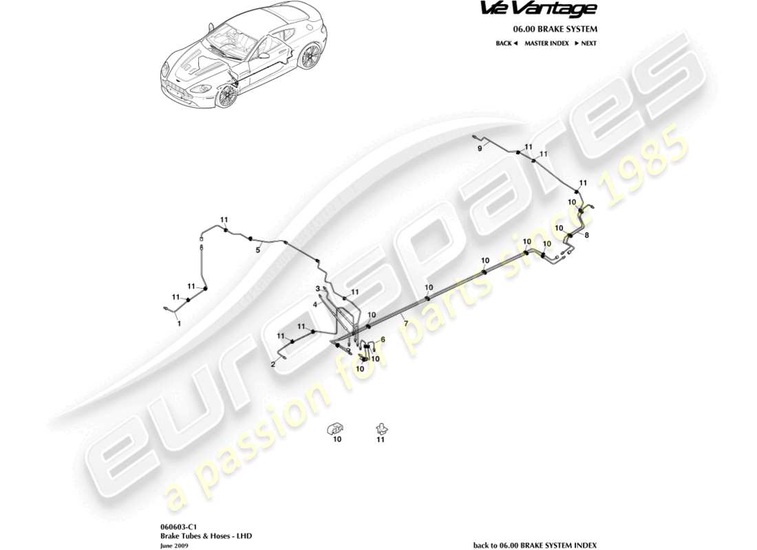 aston martin v12 vantage (2013) líneas y mangueras de freno, diagrama de piezas lhd