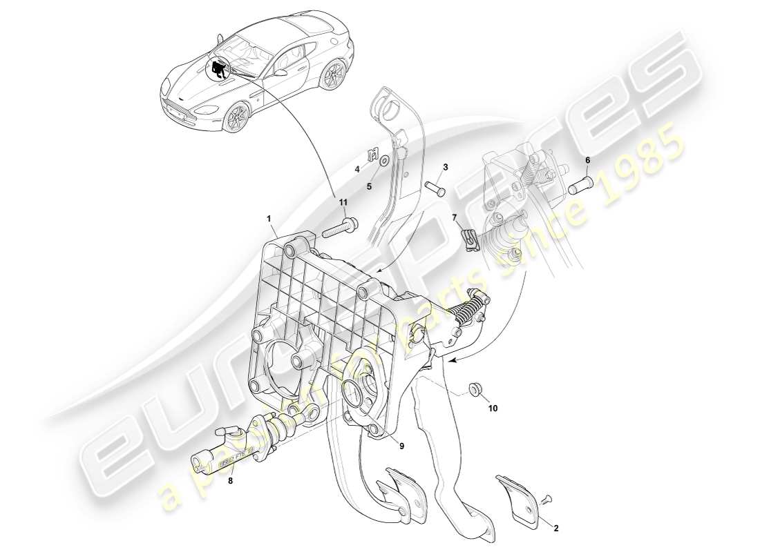 aston martin v8 vantage (2005) conjunto del actuador de freno, diagrama de piezas del manual