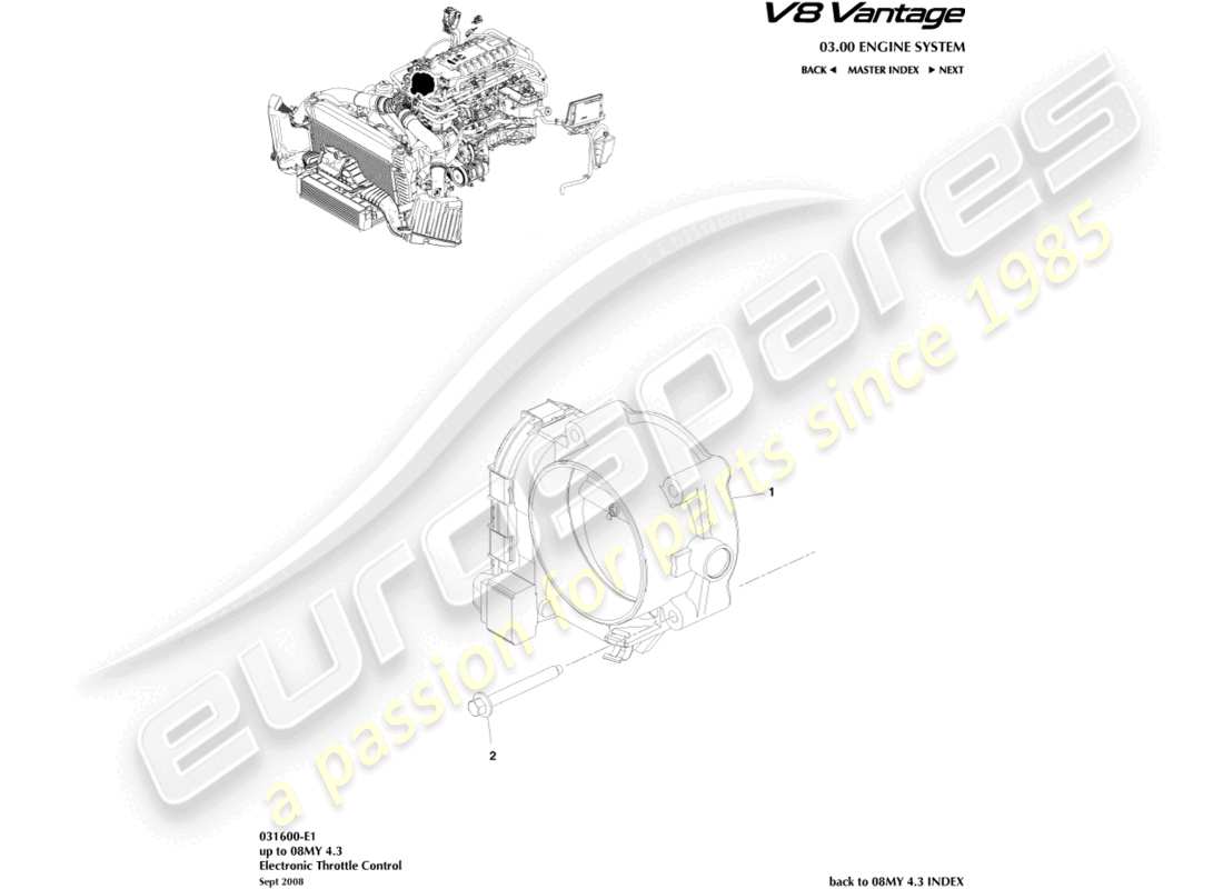 aston martin v8 vantage (2015) diagrama de piezas del control del acelerador