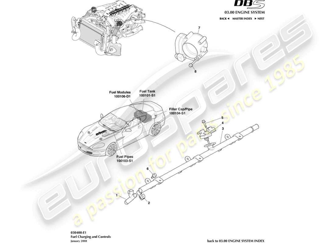 aston martin dbs (2013) carga y control de combustible diagrama de piezas