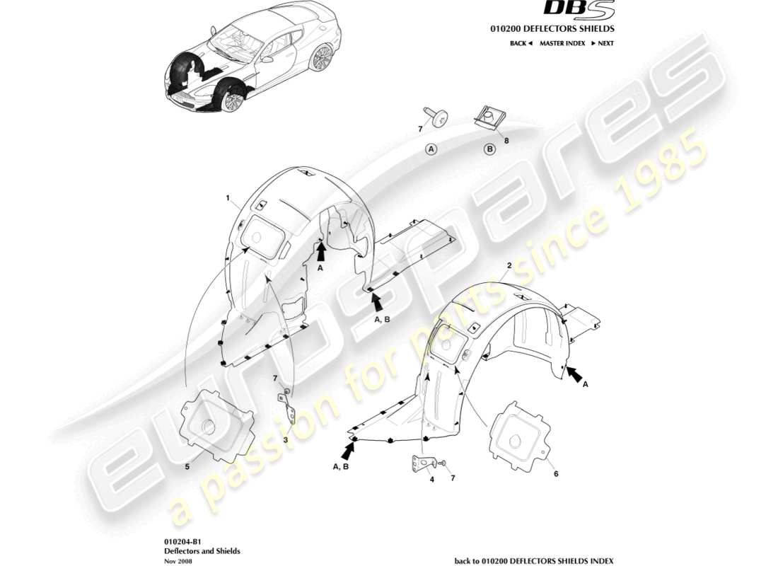 aston martin dbs (2014) diagrama de piezas de los pasos de rueda delantera