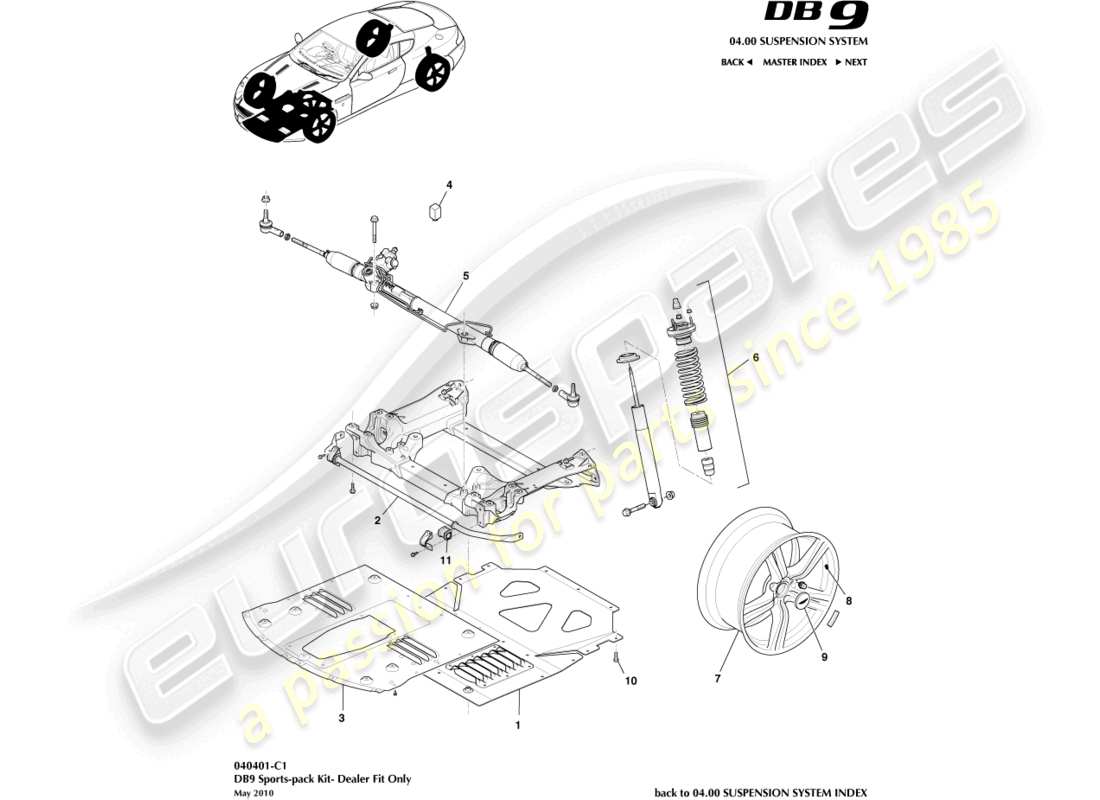 aston martin db9 (2005) kit de paquete deportivo, 2007 diagrama de piezas