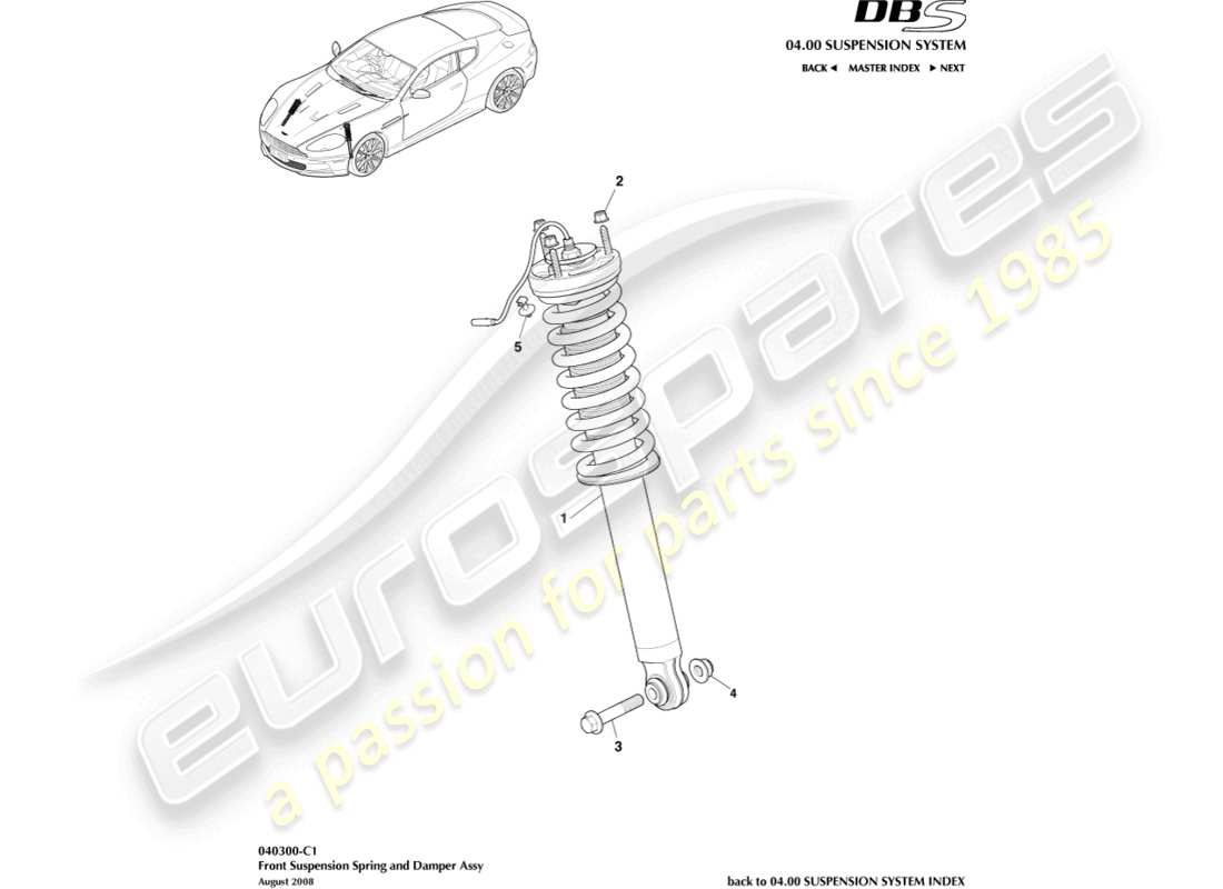 aston martin dbs (2013) diagrama de piezas del resorte delantero y el amortiguador