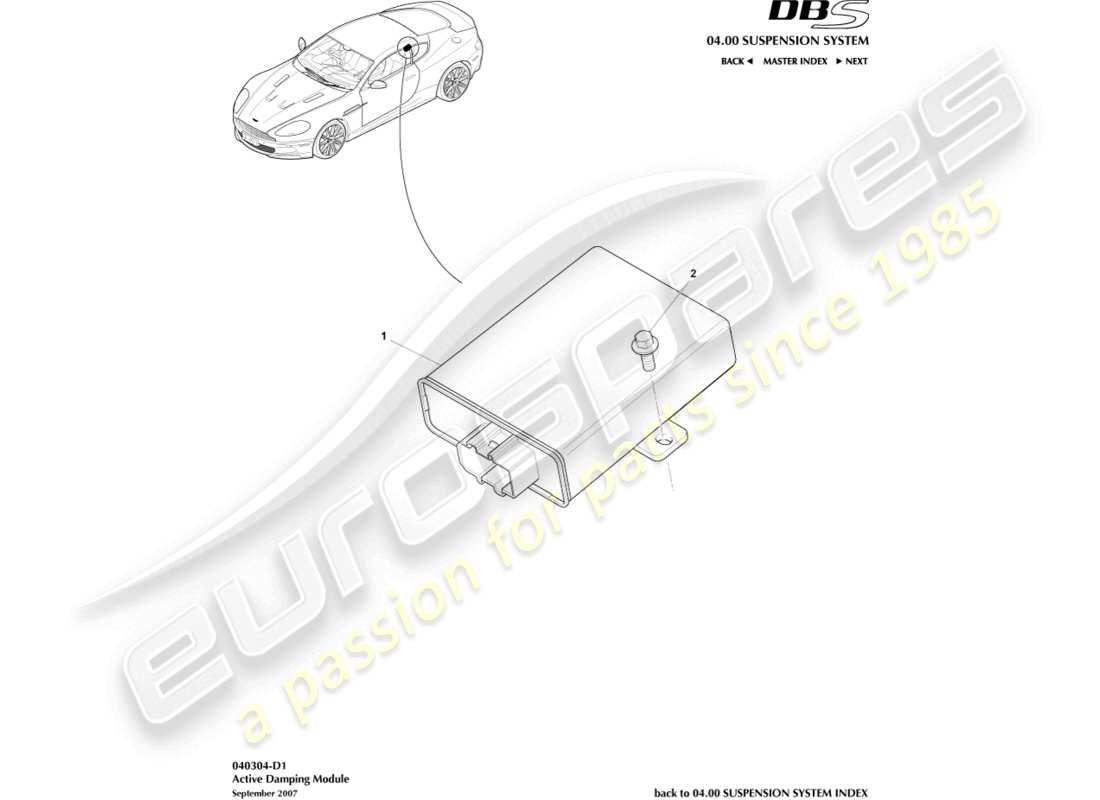 aston martin dbs (2013) módulo de amortiguación activa diagrama de piezas