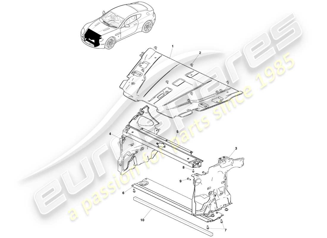 aston martin v8 vantage (2005) diagrama de piezas del panel de apertura de la parrilla