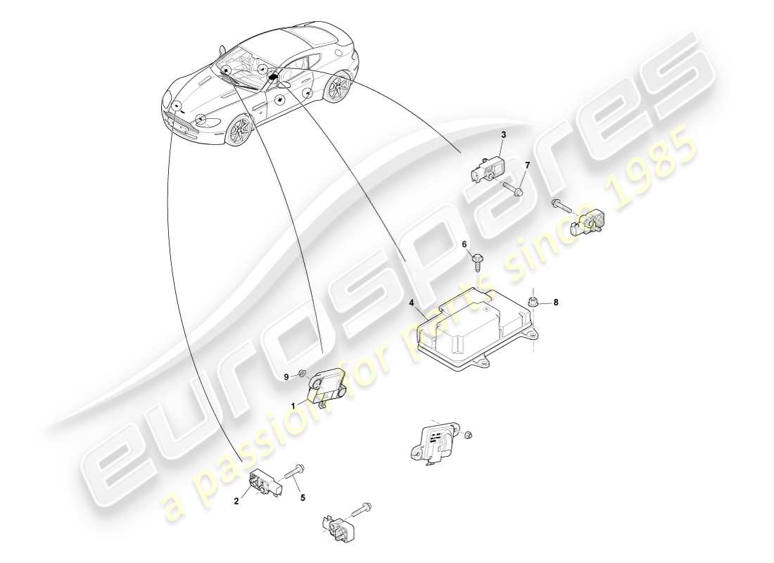 aston martin v8 vantage (2007) diagrama de piezas de los sensores de actuación