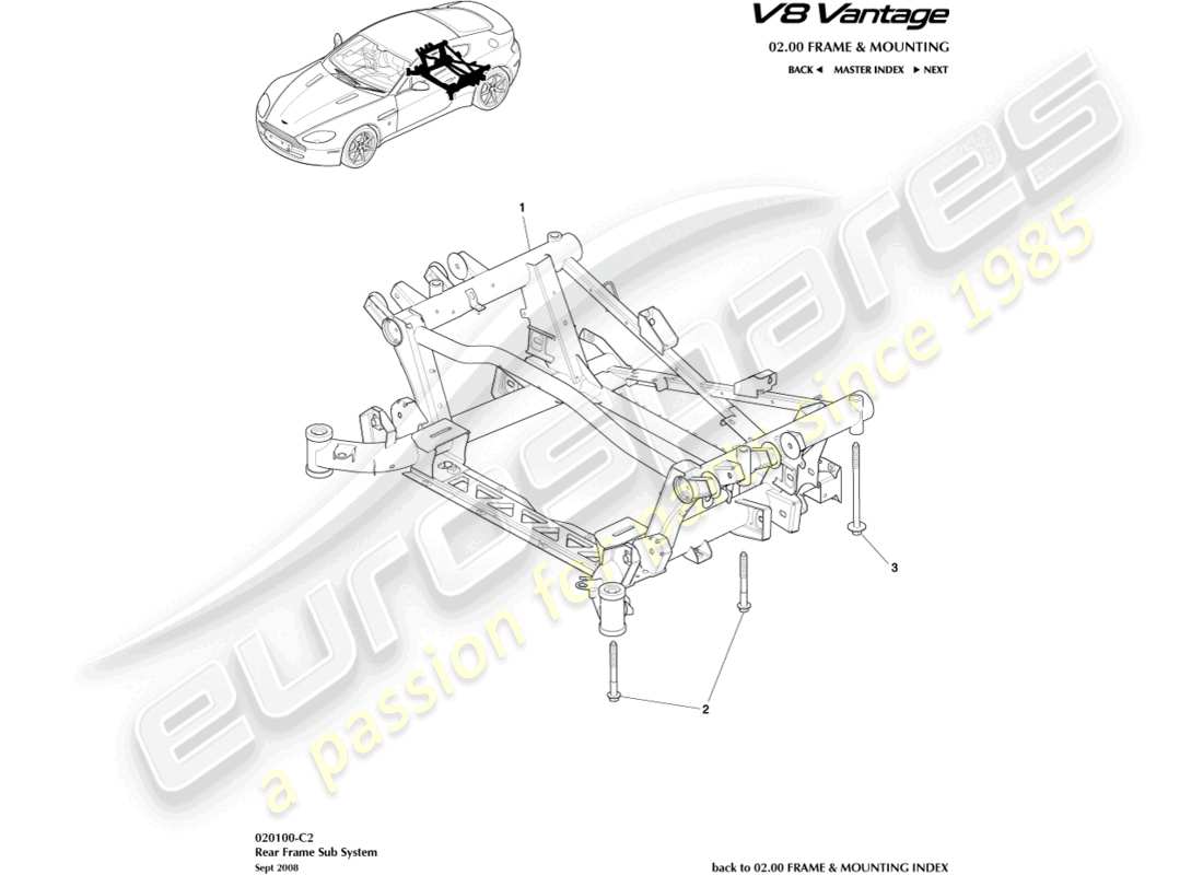 aston martin v12 vantage (2010) diagrama de piezas del subchasis trasero