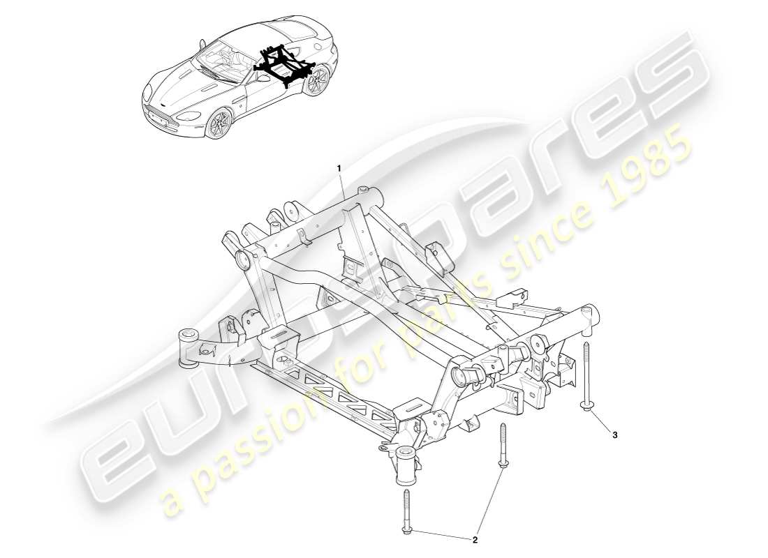 aston martin v8 vantage (2005) diagrama de piezas del subchasis trasero