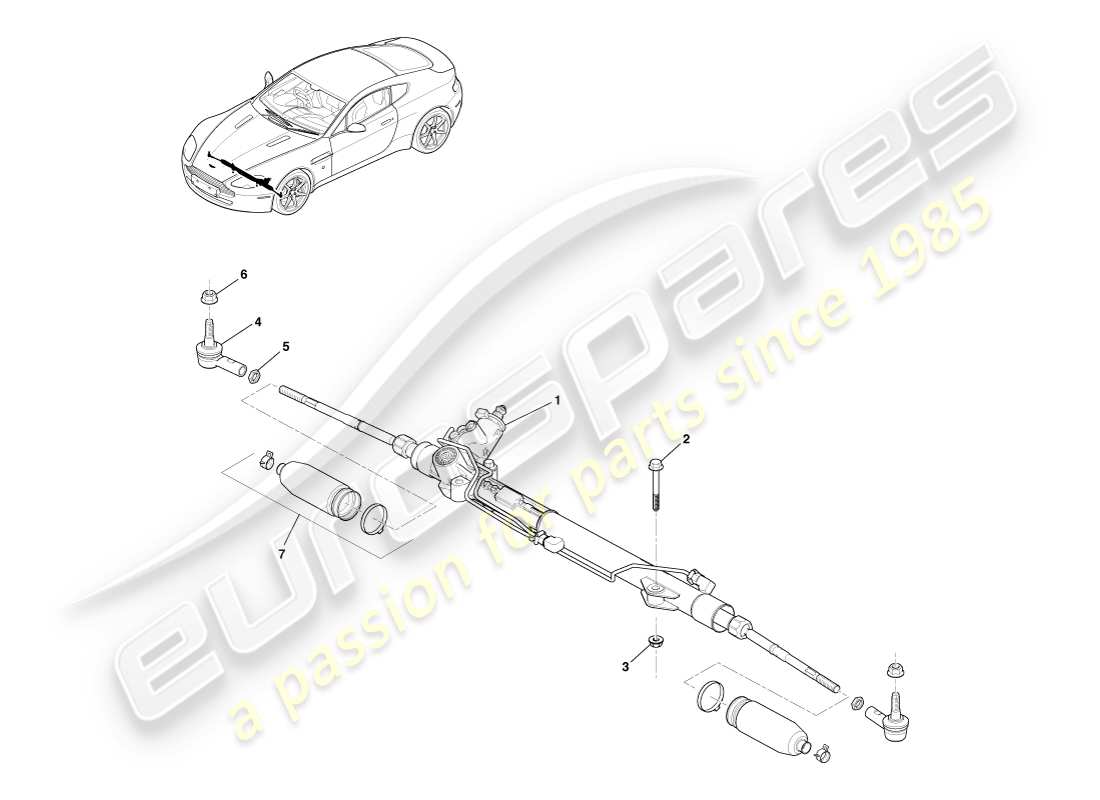 aston martin v8 vantage (2005) diagrama de piezas de dirección asistida, volante a la derecha