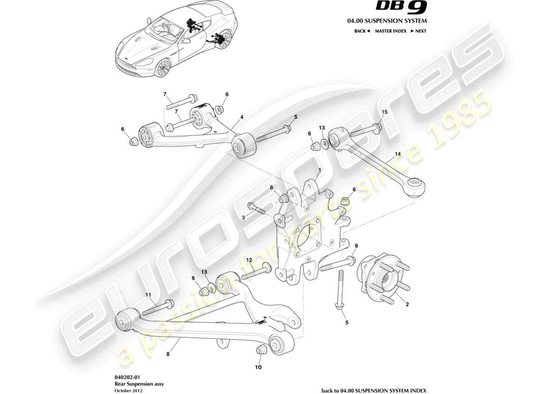 aston martin db9 (2016) diagrama de piezas del conjunto de suspensión trasera