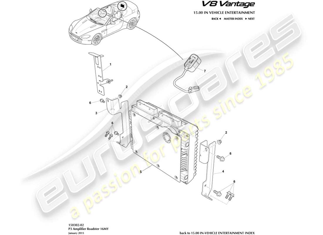 aston martin v8 vantage (2012) p3 diagrama de piezas del amplificador y roadster