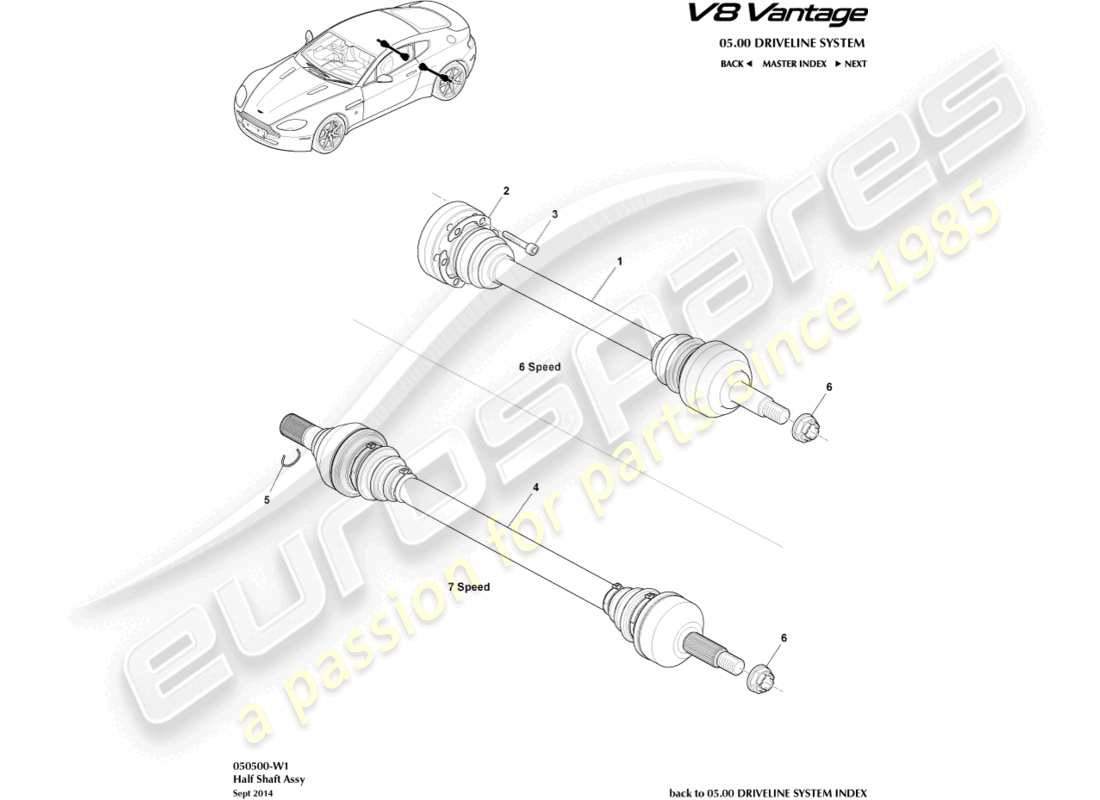 aston martin v8 vantage (2018) diagrama de piezas del conjunto del semieje trasero