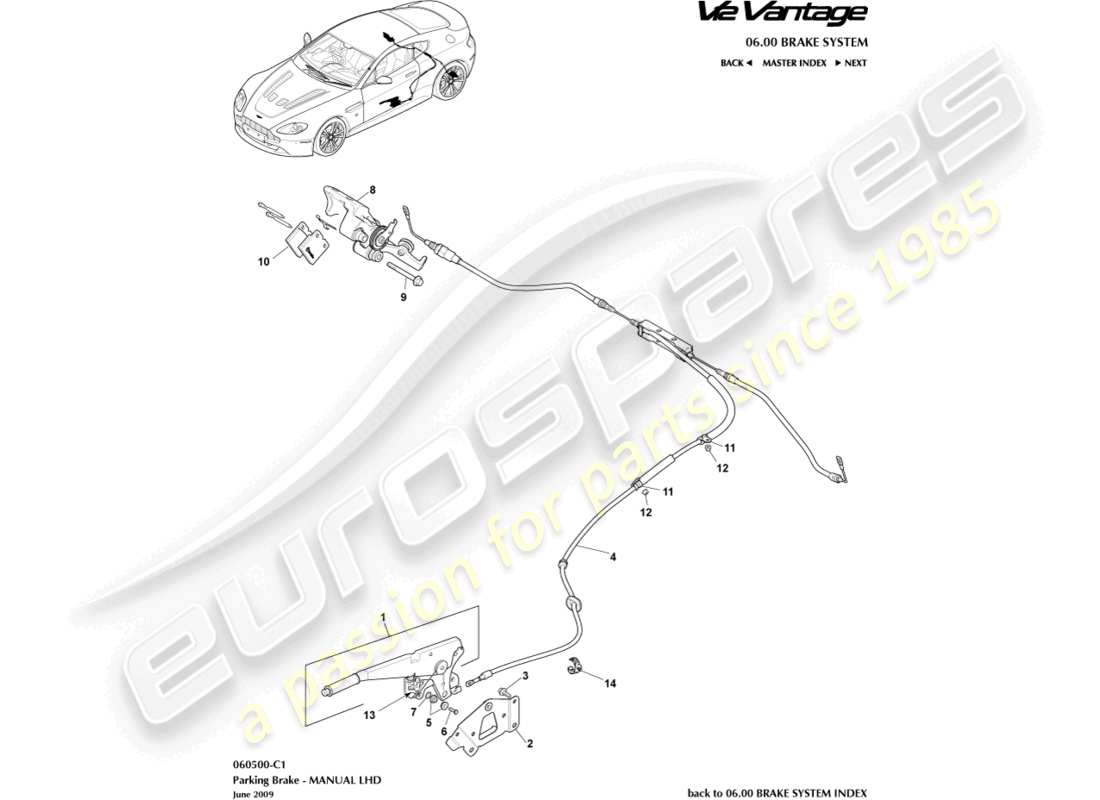 aston martin v12 vantage (2013) freno de estacionamiento, diagrama de piezas lhd