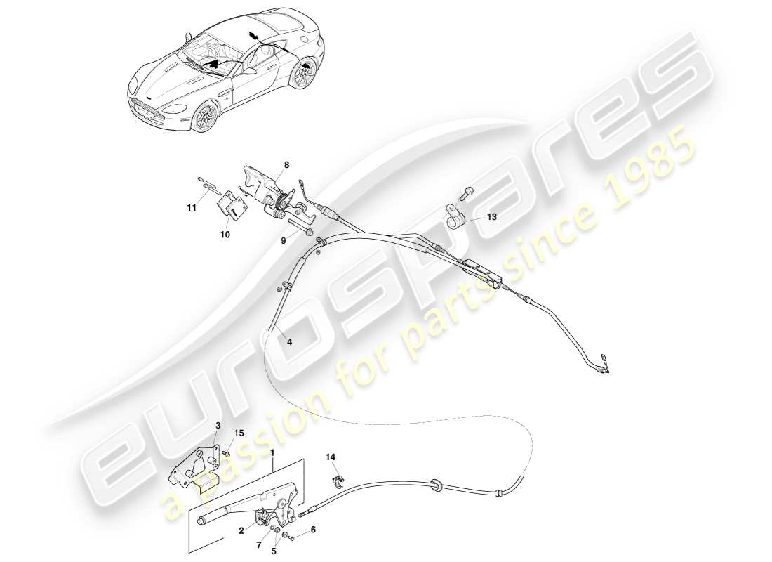 aston martin v8 vantage (2005) freno de estacionamiento, diagrama de piezas a la derecha