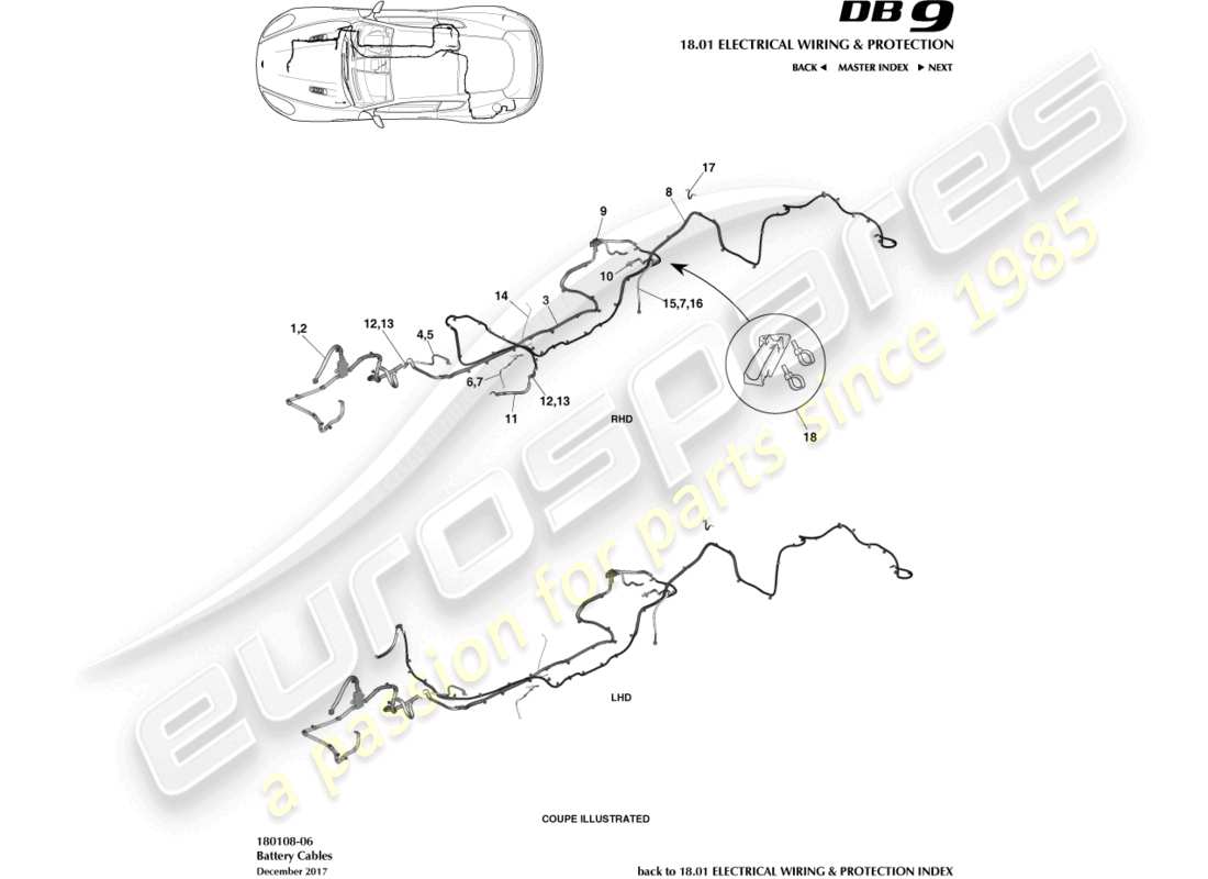 aston martin db9 (2015) diagrama de piezas de cables de batería
