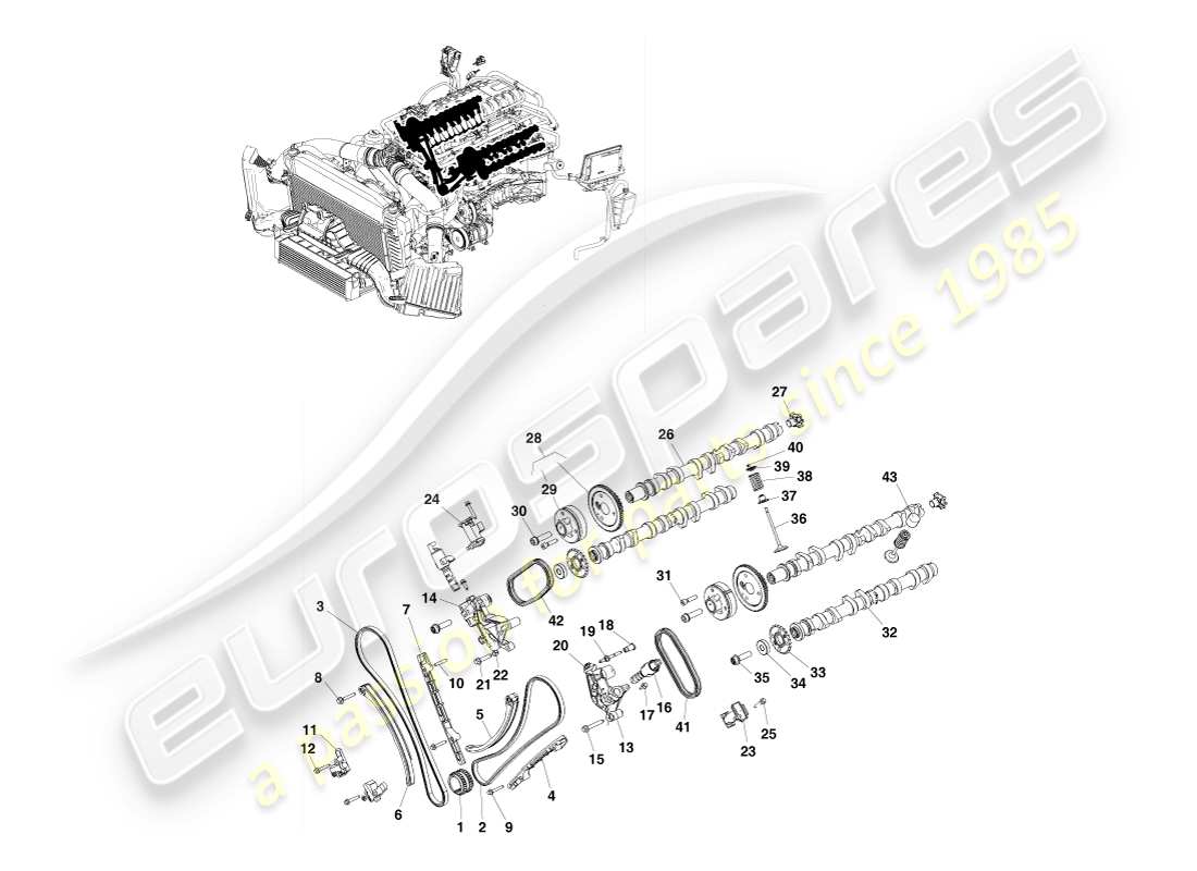 aston martin v8 vantage (2005) diagrama de piezas del tren de válvulas