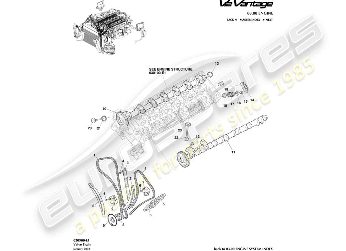 aston martin v12 vantage (2010) diagrama de piezas del tren de válvulas