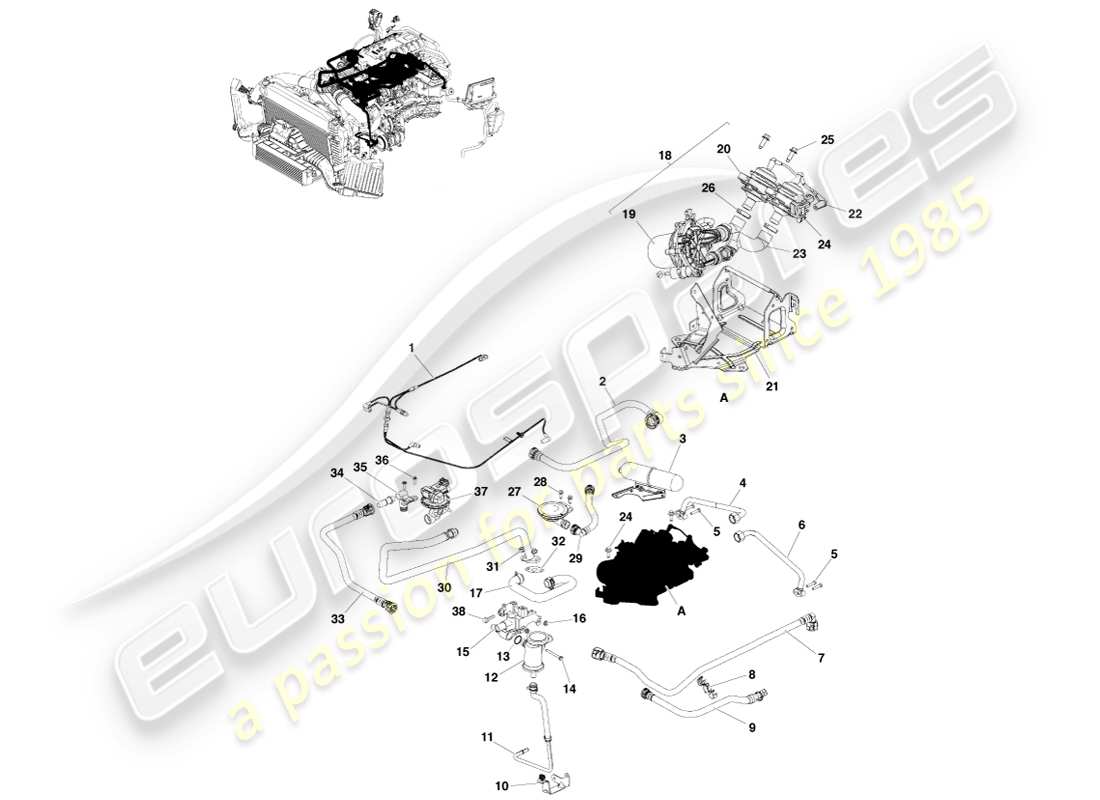 aston martin v8 vantage (2005) diagrama de piezas de control de emisiones