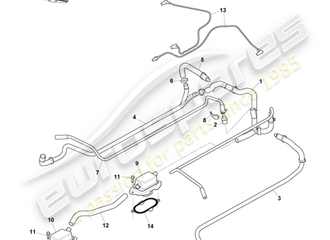 aston martin v12 vantage (2010) diagrama de piezas de control de emisiones