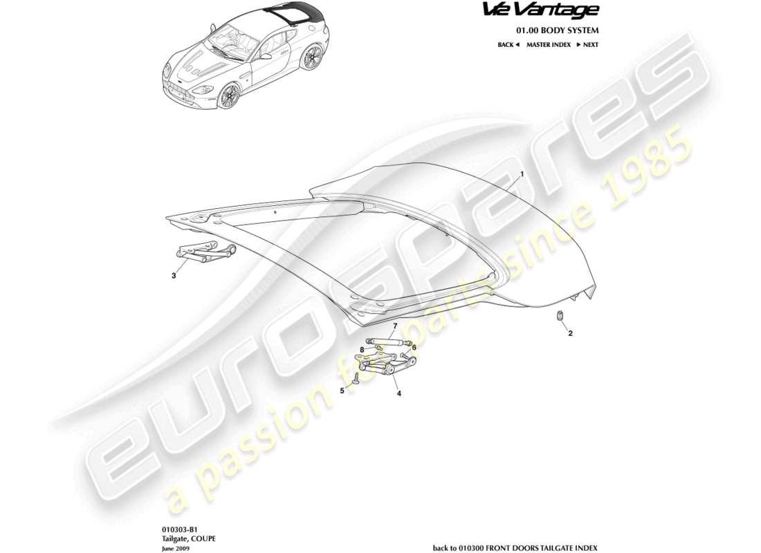 aston martin v12 vantage (2013) diagrama de piezas del portón trasero y cupé