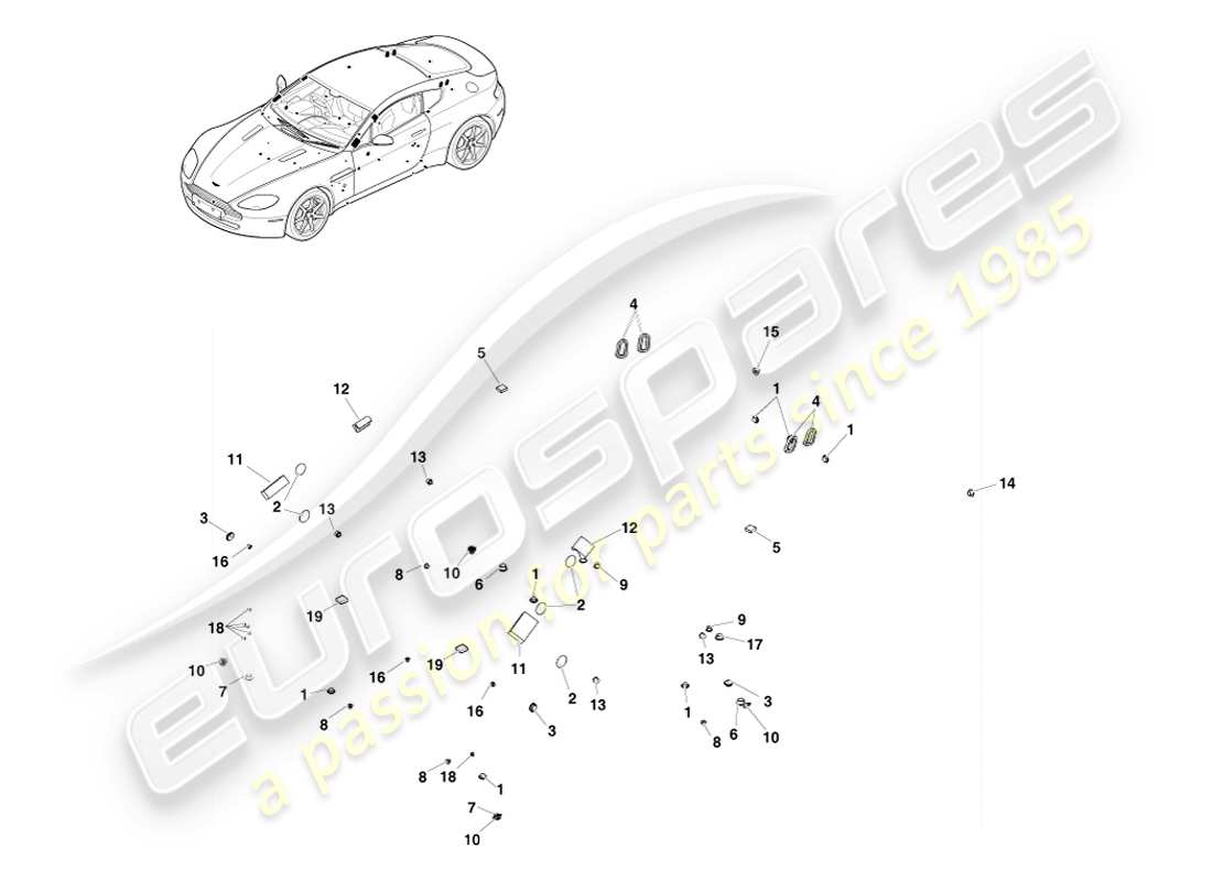 aston martin v8 vantage (2005) diagrama de piezas de sellado blando, cupé