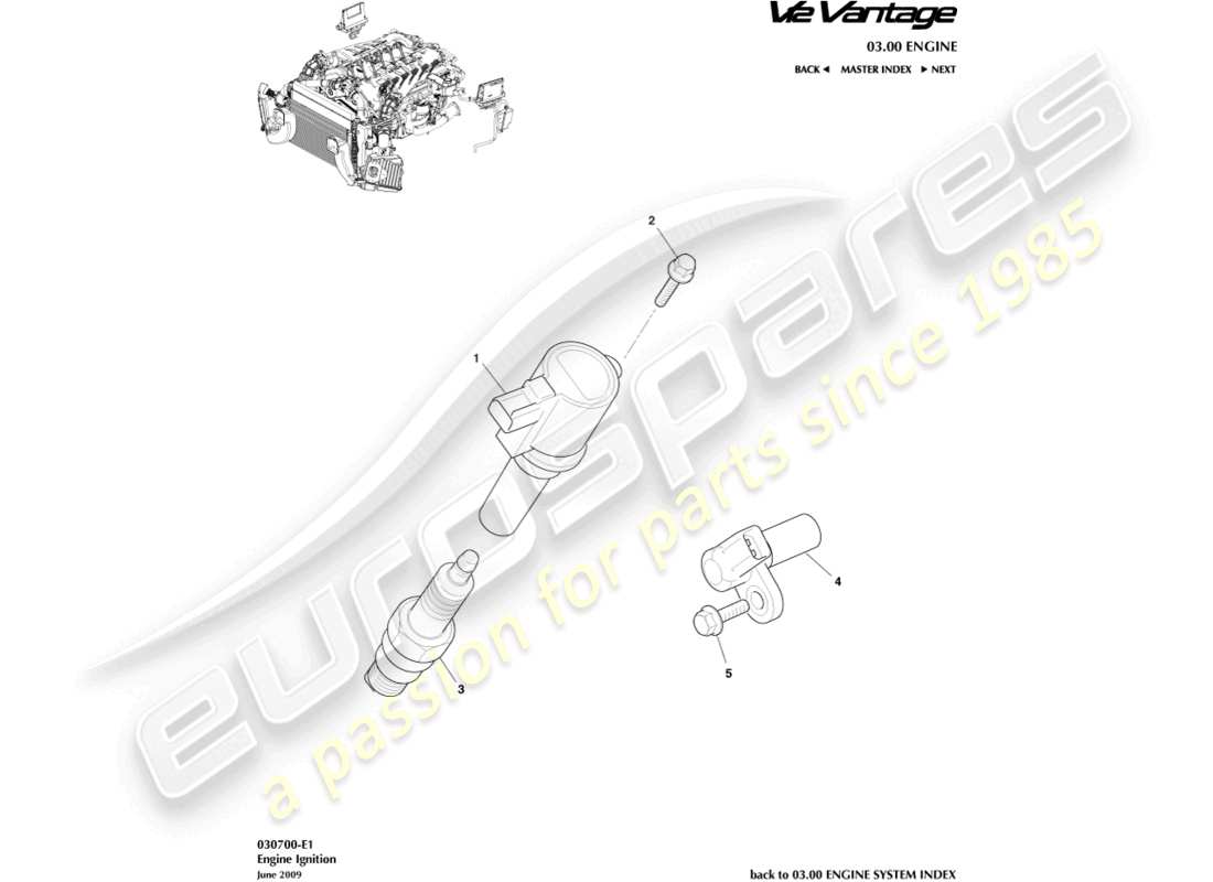 aston martin v12 vantage (2010) diagrama de piezas de encendido