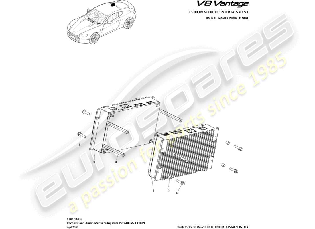 aston martin v8 vantage (2010) amplificadores premium, diagrama de piezas cupé