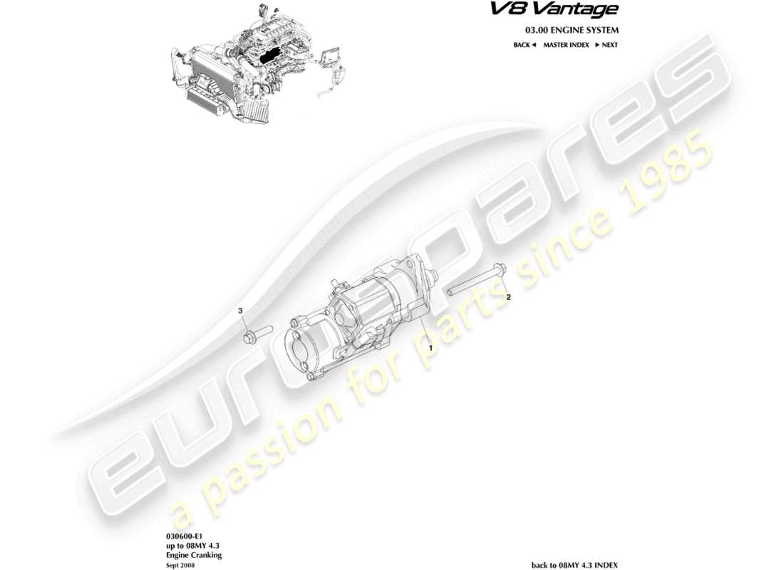 aston martin v8 vantage (2013) diagrama de piezas del motor de arranque