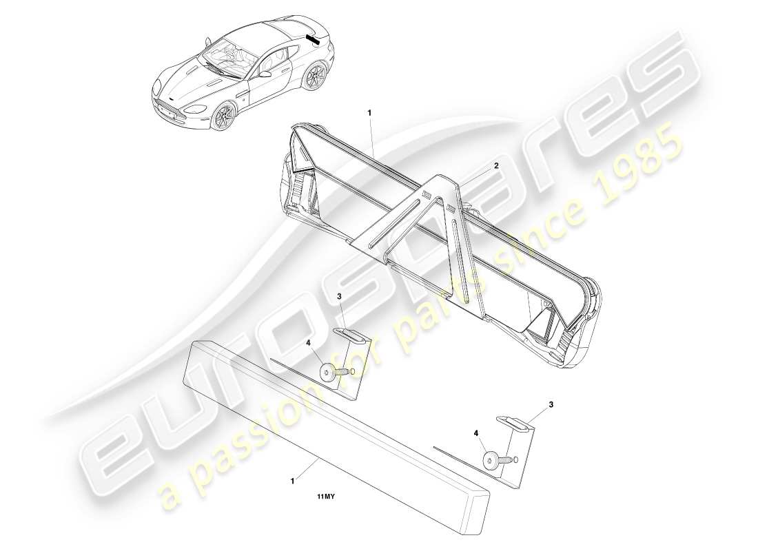aston martin v8 vantage (2005) diagrama de piezas del reflector de advertencia de peligro