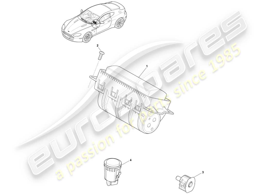 aston martin v8 vantage (2005) diagrama de piezas del airbag del pasajero