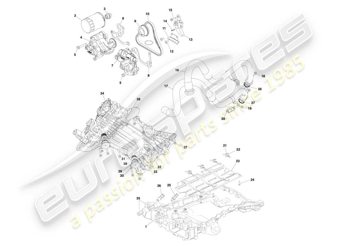 aston martin v8 vantage (2005) lubricación del motor, diagrama de piezas del motor
