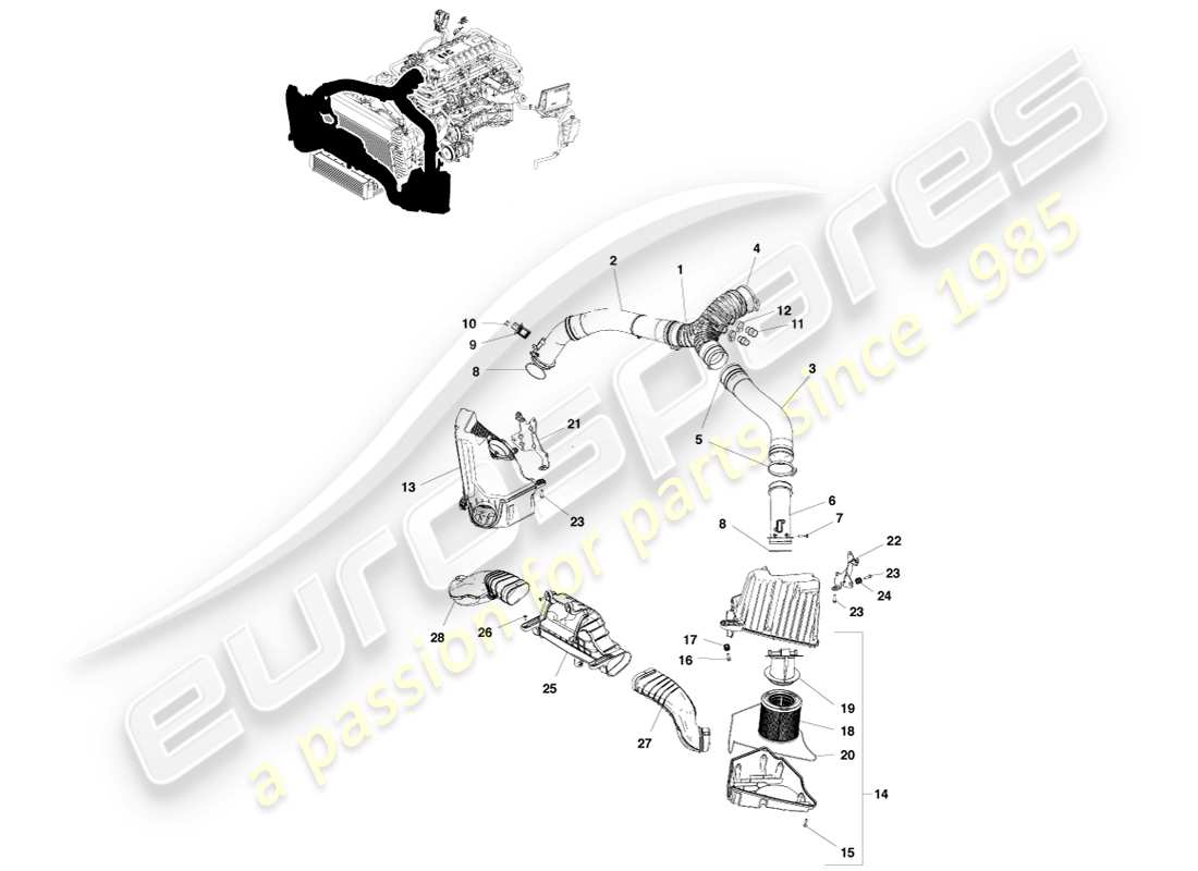 aston martin v8 vantage (2005) diagrama de piezas de carga de aire