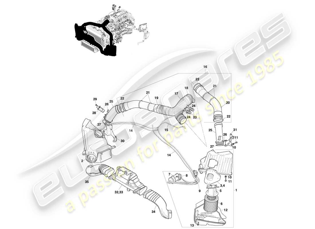 aston martin v8 vantage (2005) carga de aire, n400 diagrama de piezas