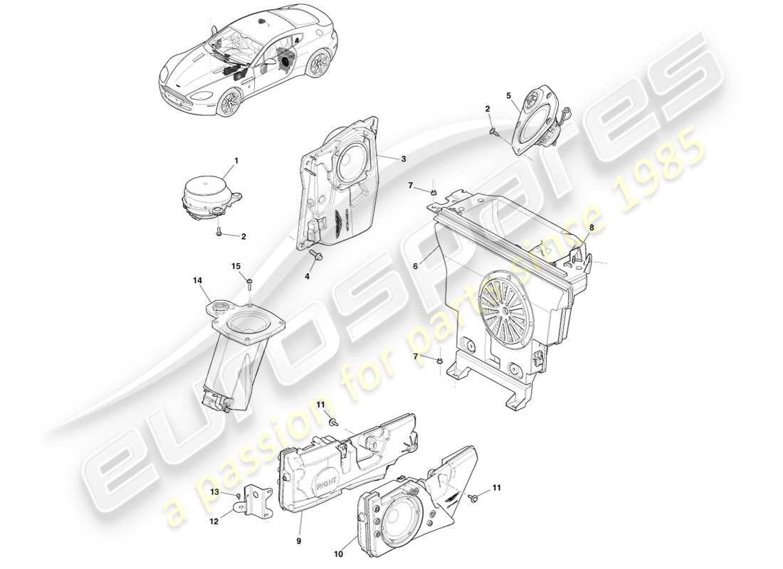 aston martin v8 vantage (2005) altavoz, diagrama de piezas b&o