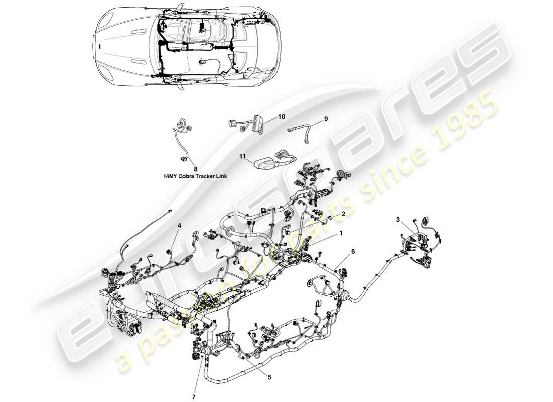 aston martin v8 vantage (2005) arnés corporal, diagrama de piezas del roadster