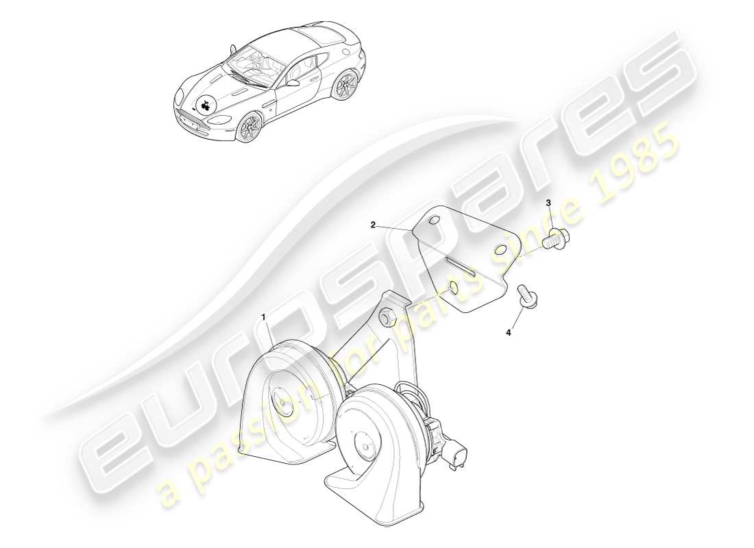aston martin v8 vantage (2007) diagrama de piezas del sistema de bocina
