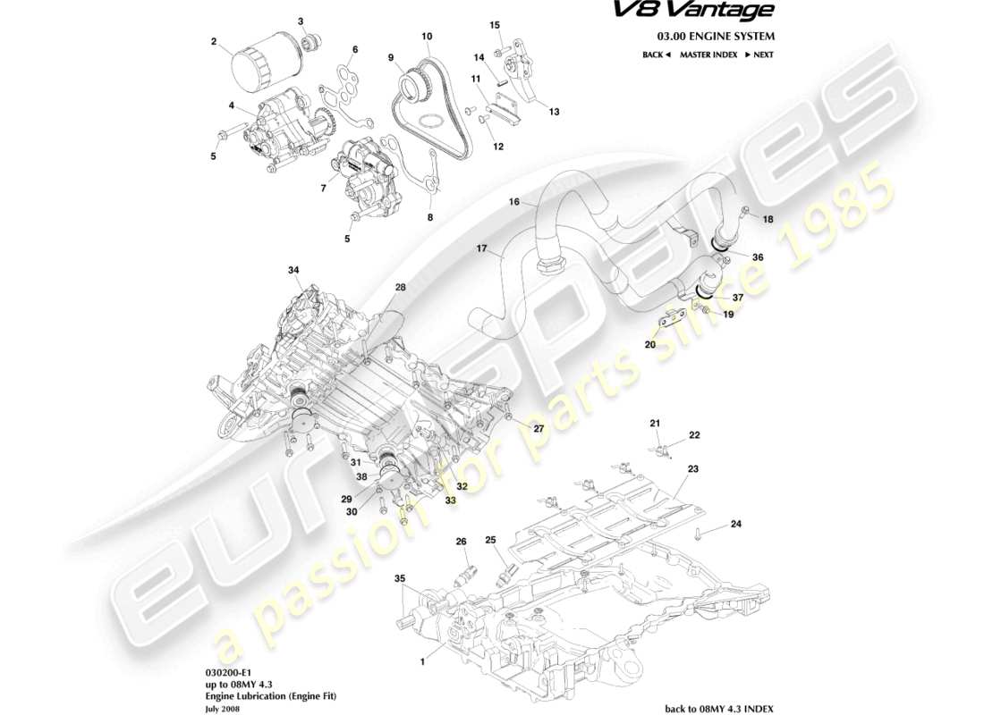 aston martin v8 vantage (2013) lubricación del motor, diagrama de piezas del motor